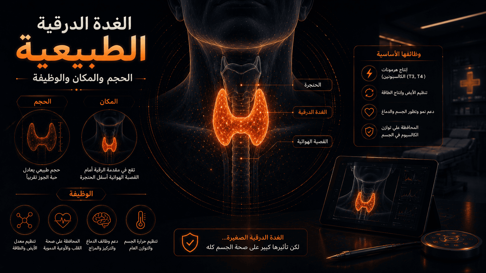 الغدة الدرقية الطبيعية: الحجم والمكان والوظيفة 1 الغدة الدرقية الطبيعية: الحجم والمكان والوظيفة